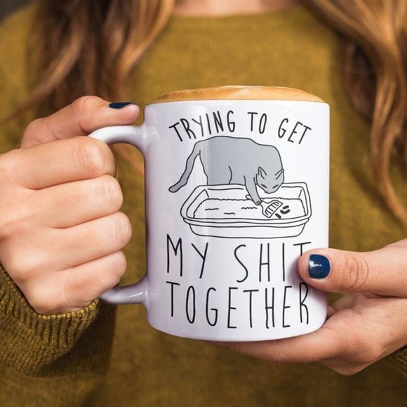 Cat Funny MUG "Trying to get my SHIT together" - Picture 1 of 1